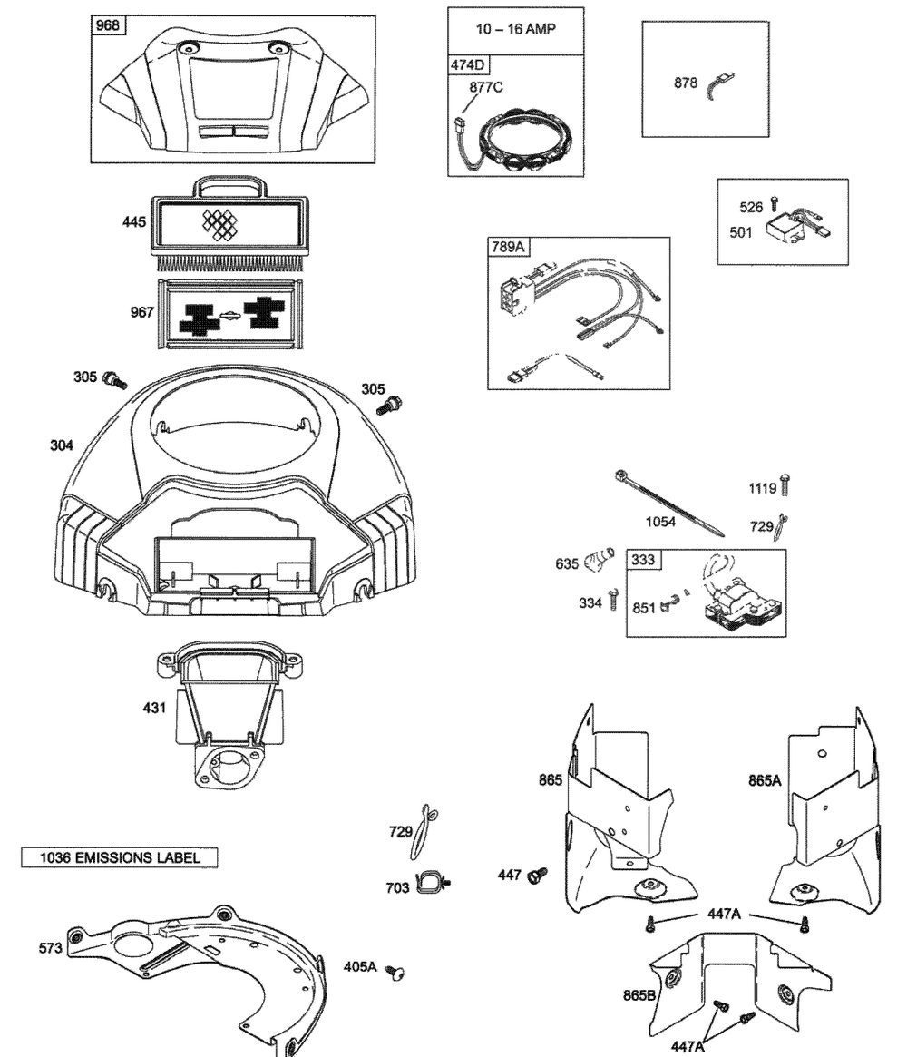 Engine Blower Housing And Electrical Diagram and Parts List for Z-FORCE48 53AA5A7M710-53AA5A7M712 Cub Cadet Lawn Tractor